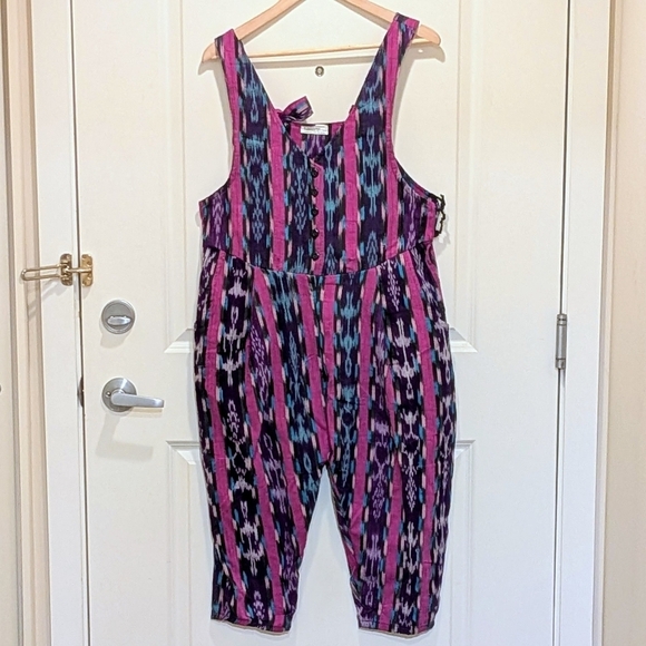 Beckwoman Pants - NWOT Beckwoman L 100% Guatemalan Cotton Pink and Turquoise Overalls